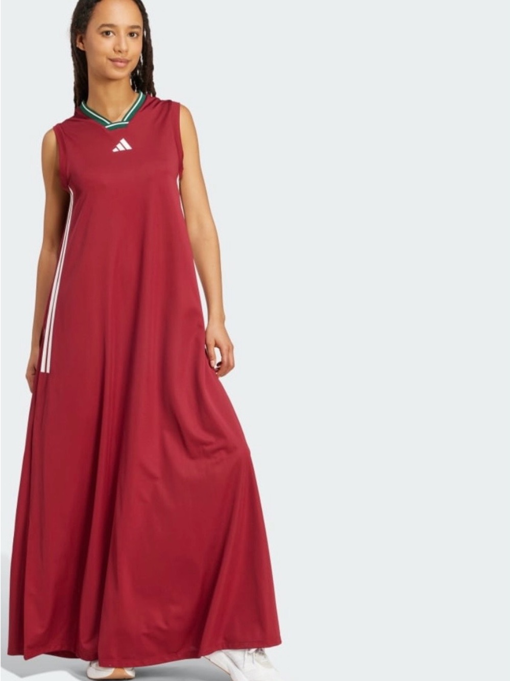adidas Maroon Sleeveless Maxi Dress with 3-Stripes